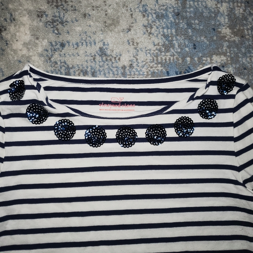 Vineyard Vines Striped Sequin Neckline Top Size Small